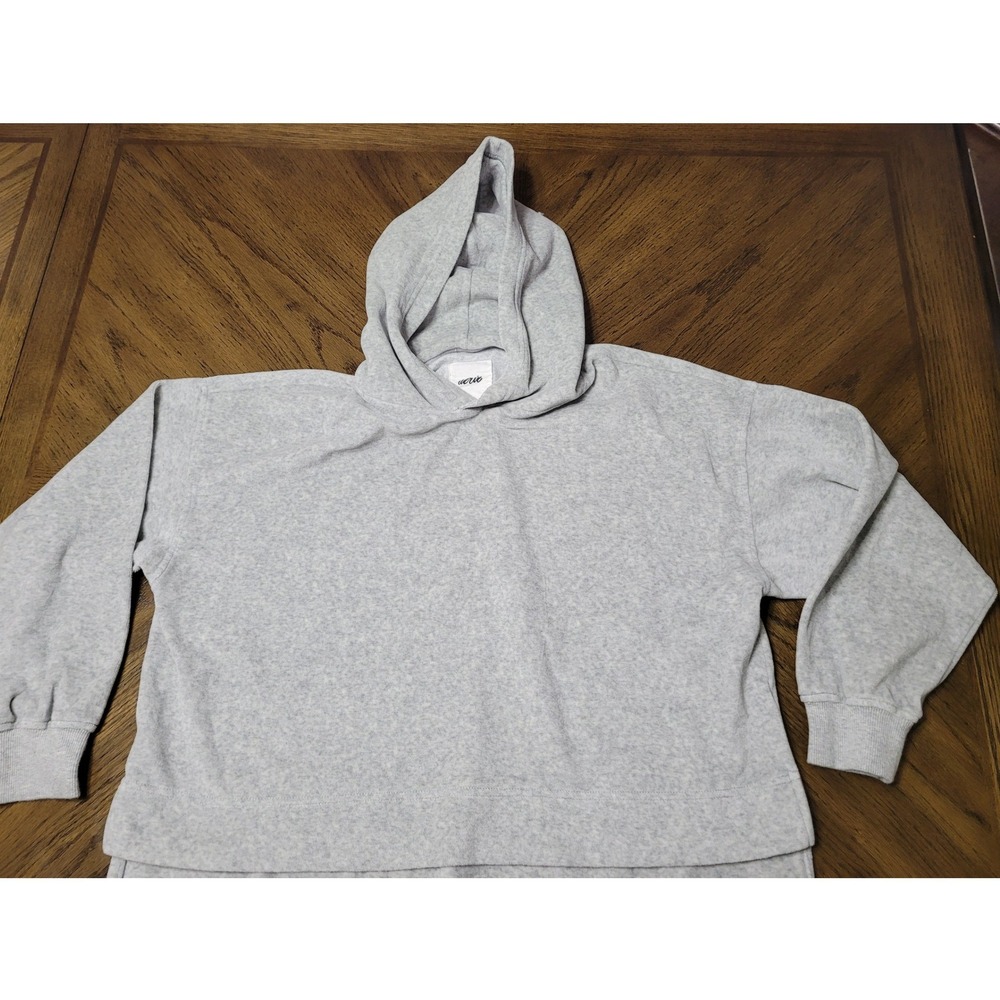 Aerie Womens Grey Heathered Soft Terry Boxy Cropped Hoodie XS TP